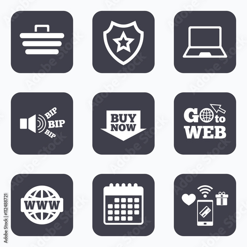 Online shopping icons. Notebook pc, cart, buy.