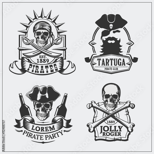 Set pirates club emblems.