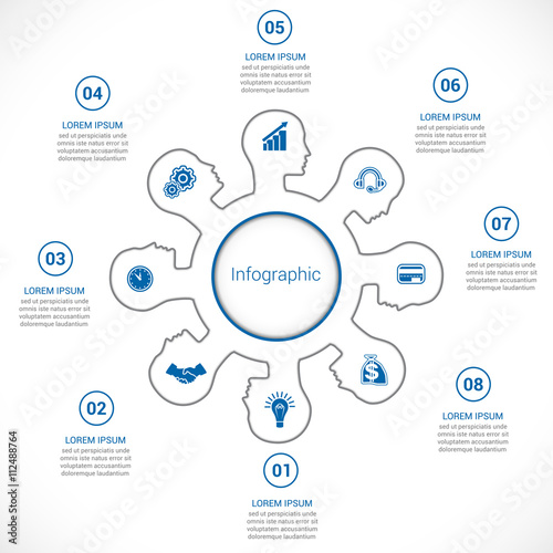 Template for Infographic, head of the person in eight positions.