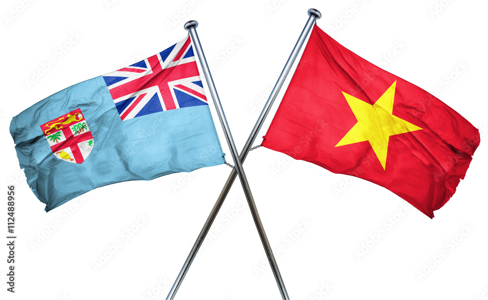Fototapeta premium Fiji flag with Vietnam flag, 3D rendering