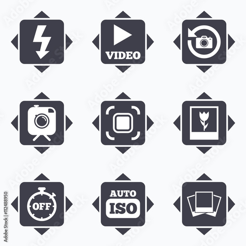 Photo, video icons. Camera, photos and frame.