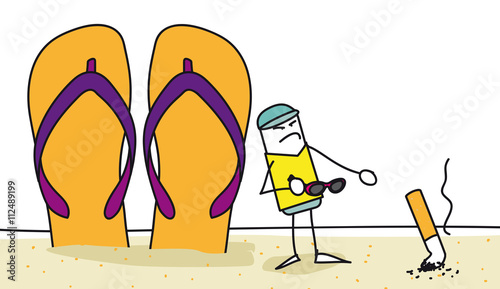 Personnage à la Plage - mégot à  terre