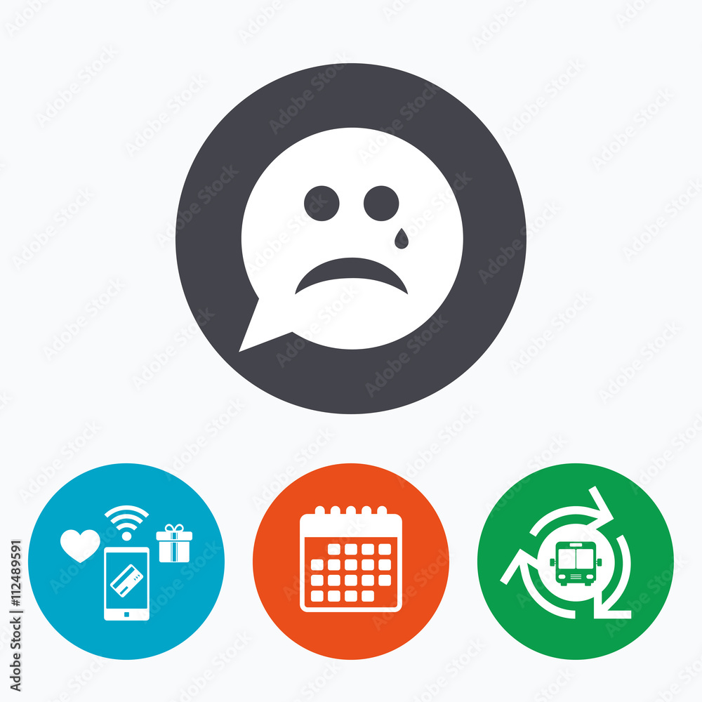 Fototapeta premium Sad face with tear sign icon. Crying symbol.