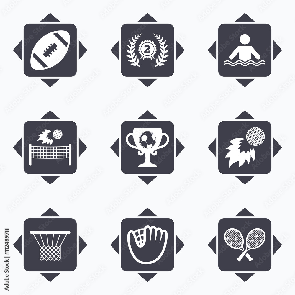 Sport games, fitness icon. Football, golf.