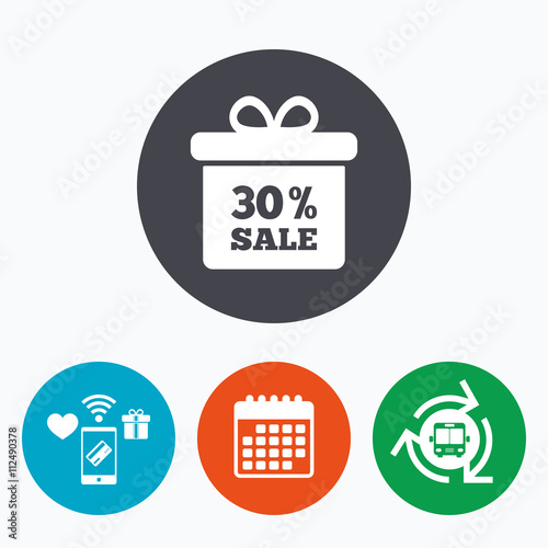 30 percent sale gift box tag sign icon.