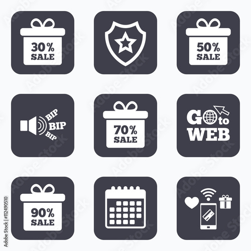 Sale gift box tag icons. Discount symbols.