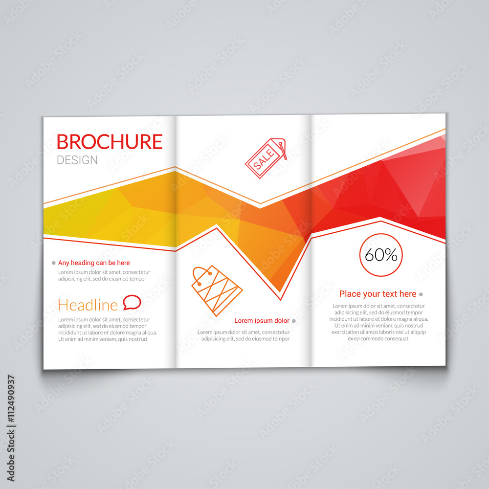 Tri-fold brochure design template with modern polygonal background on white Tri-fold brochure design template with modern polygonal background on white