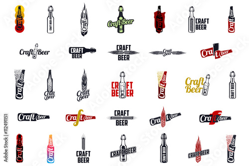 Vector set of craft beer emblems and label.