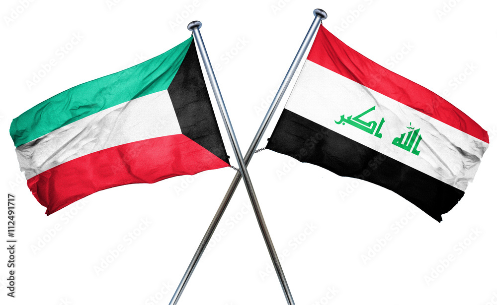 Kuwait flag with Iraq flag, 3D rendering