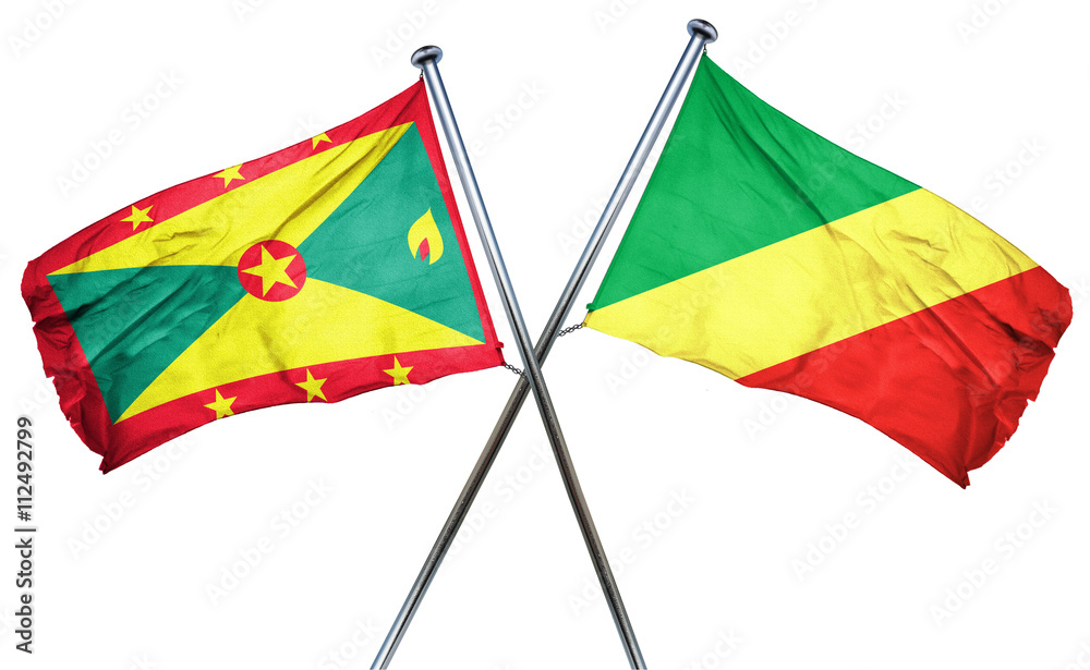 Grenada flag with Congo flag, 3D rendering