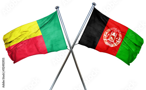 Benin flag with Afghanistan flag, 3D rendering