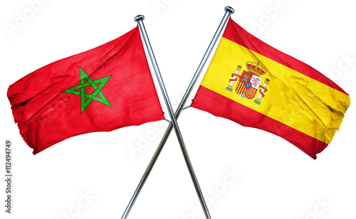 Morocco flag with Spain flag, 3D rendering