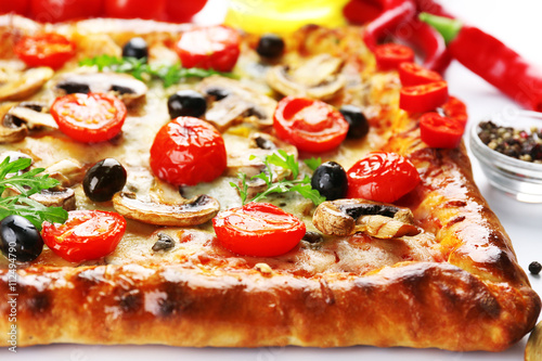 Freshly homemade pizza closeup
