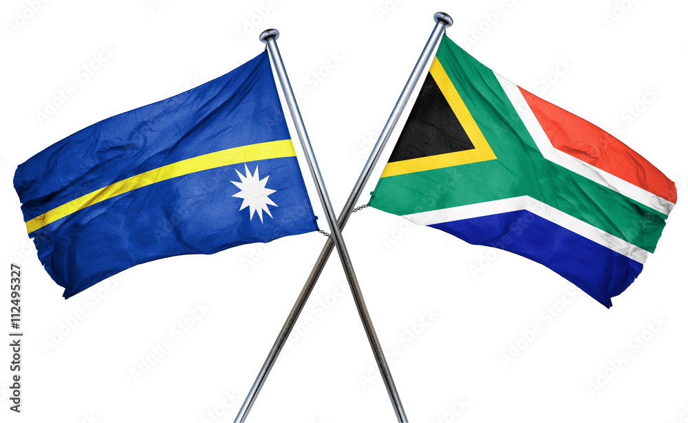 Nauru flag with South Africa flag, 3D rendering