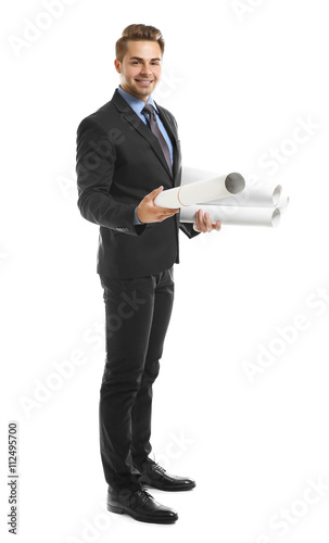 Man in suit holding enginee...