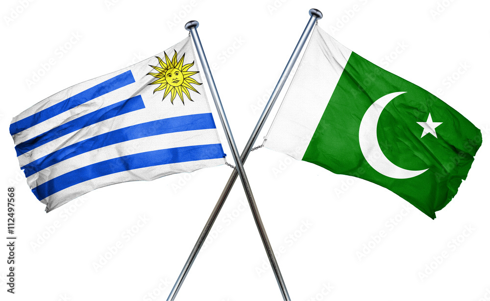 Fototapeta premium Uruguay flag with Pakistan flag, 3D rendering