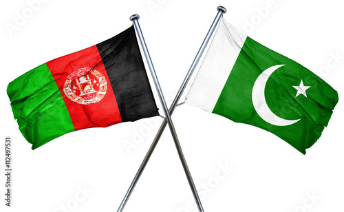 Afghanistan flag with Pakistan flag, 3D rendering