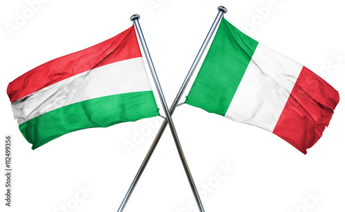 Photography Hungary flag with Italy flag, 3D rendering