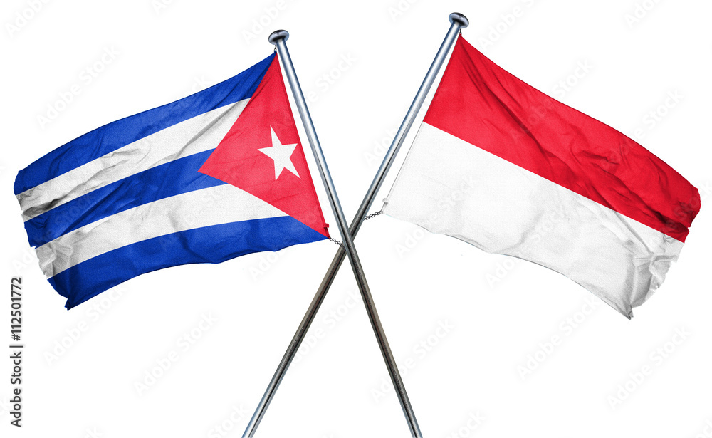 Cuba flag with Indonesia flag, 3D rendering