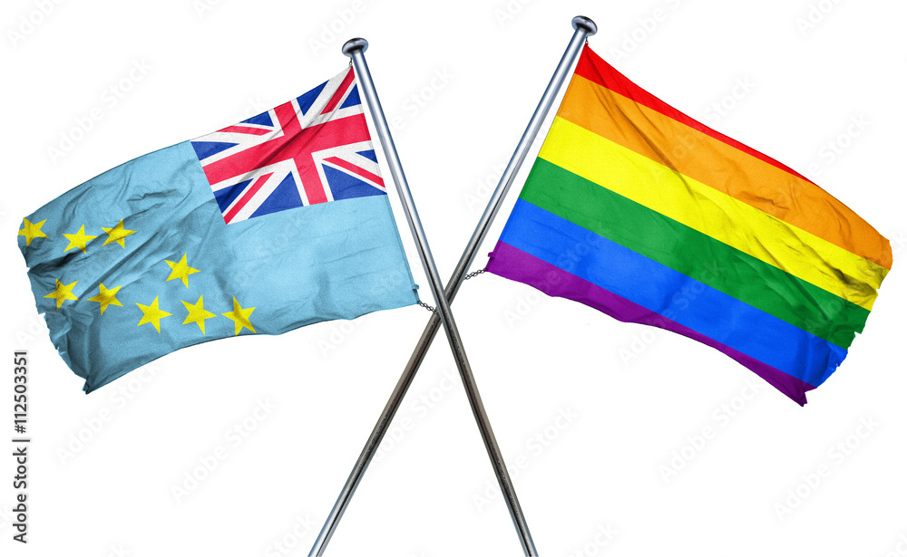 Tuvalu flag with rainbow flag, 3D rendering