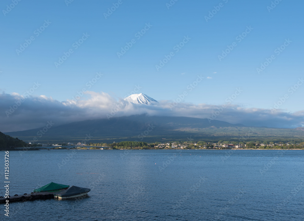 Fuji Mountain boats on the lake