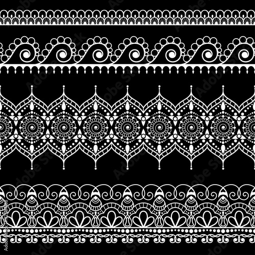 Ornamental seamless black vertical floral borders in henna mehndi style for tattoo or card.