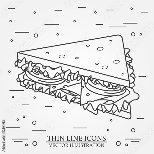 Vector thin line icon sandwich. For web design and application interface, also useful for infographics. Vector dark grey. Vector illustration.
