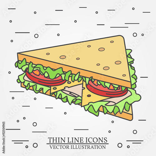 Vector thin line icon sandwich. For web design and application interface, also useful for infographics. Vector dark grey. Vector illustration.