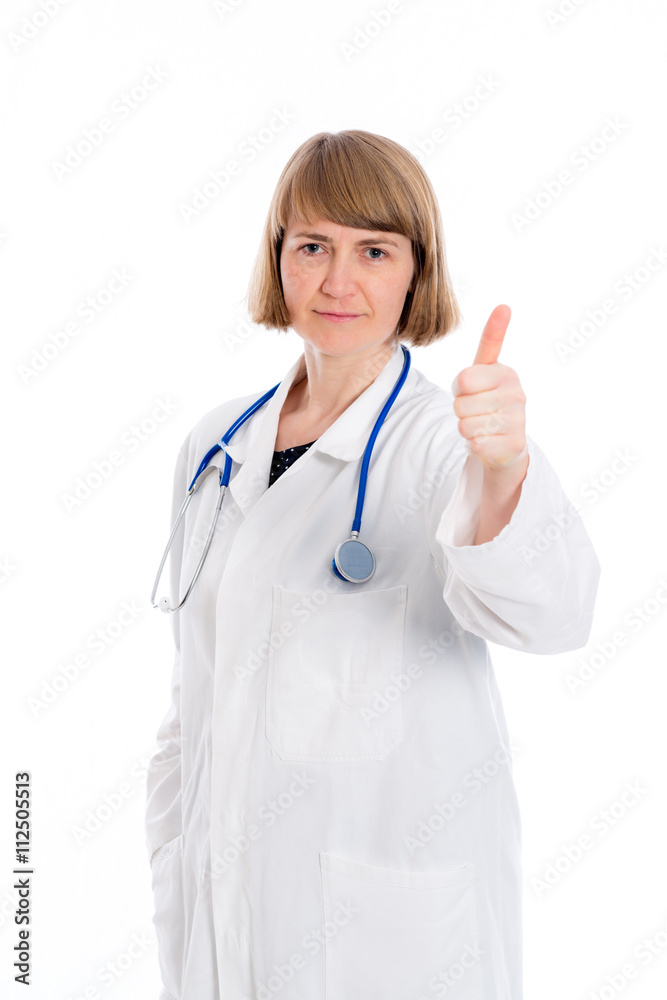 young female doctor with thumb up young female doctor with thumb up