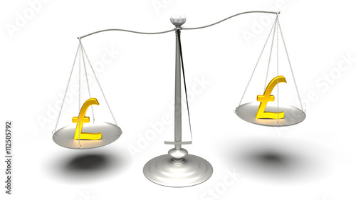 Fotografi Scales measuring golden currencies