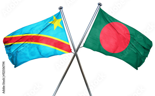 Democratic republic of the congo flag with Bangladesh flag, 3D r
