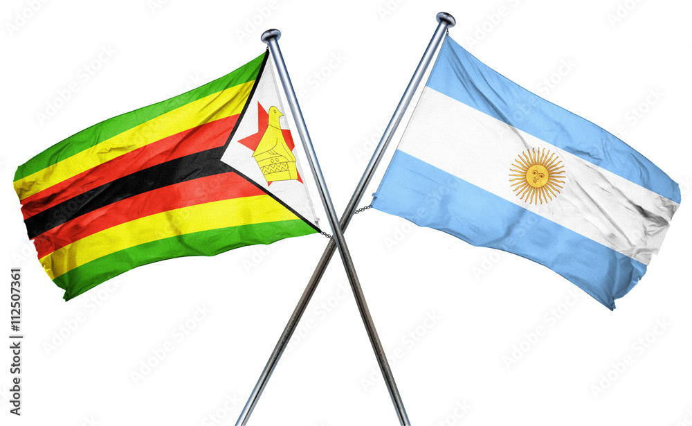 Zimbabwe flag with Argentina flag, 3D rendering