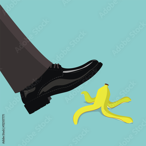 Man step on banana peel, business concept