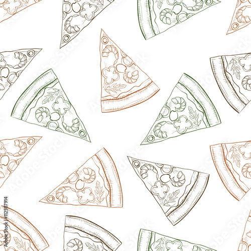 Seamless pattern pizza with shrimp scetch