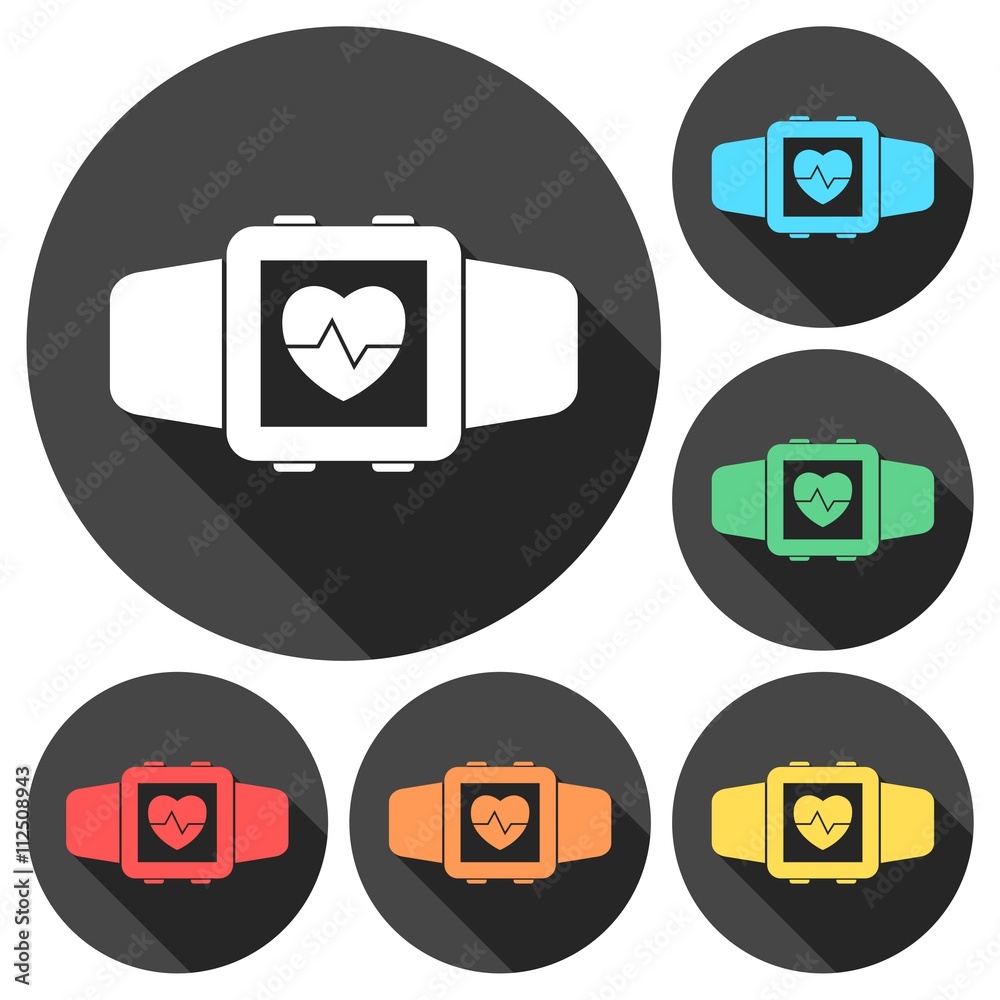 Smartwatch wearable technology symbol with long shadow Smartwatch wearable technology symbol with long shadow