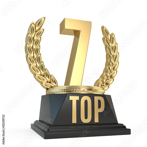 Top 7 seven award cup symbol isolated on white background. 3d render photo