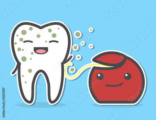 Dental floss cleaning dirty tooth.