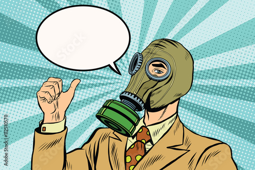 Gas mask man thumb up