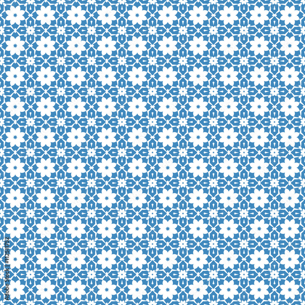 Seamless color pattern with abstract geometric design. Retro Wallpaper. Vintage seamless pattern. White and blue ornament.