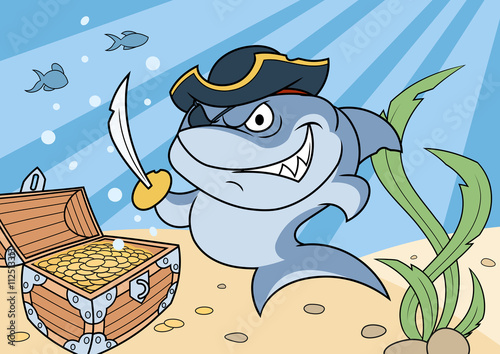 Shark pirate and treasure chest 2