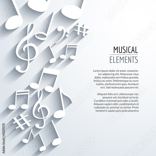 Vector abstract Music notes with shadows. On white isolated background. Musical concept