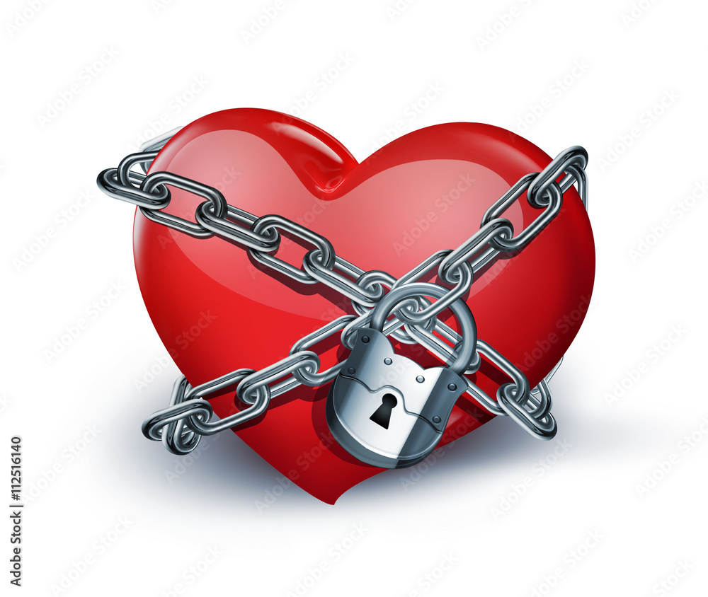red heart in chains - obrazy, fototapety, plakaty 
