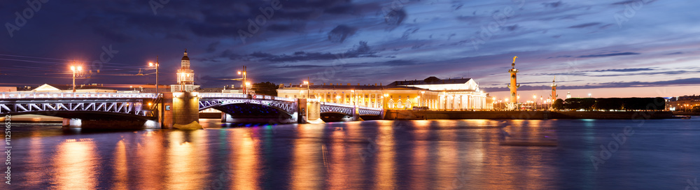 Menacing sky of the sunset over the spit Vasilyevsky island. Saint Petersburg