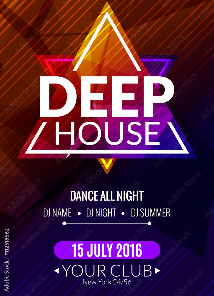 Club electronic deep house music poster. Musical event DJ flyer. Disco  trance sound. Night party Stock Vector | Adobe Stock