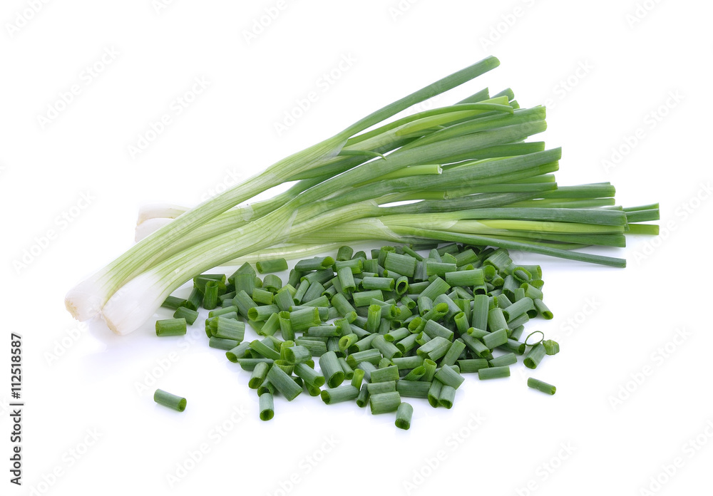 Onion leaves on white background Onion leaves on white background