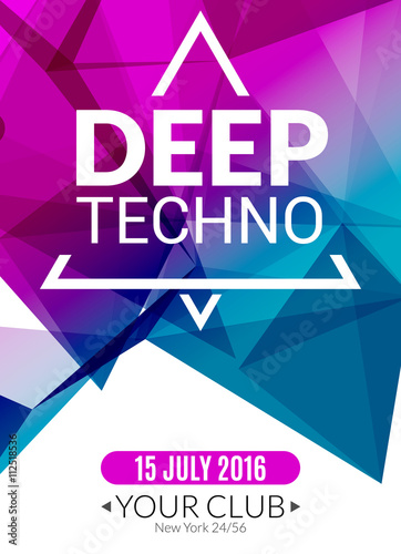 Club electronic deep techno music poster. Musical event DJ flyer. Disco trance sound. Night party