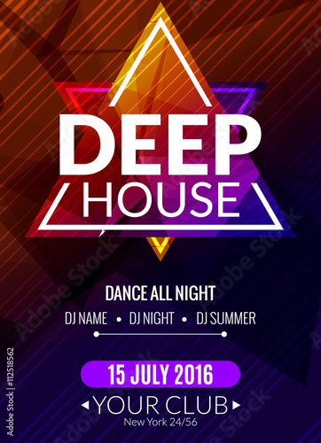 Club electronic deep house music poster. Musical event DJ flyer. Disco trance sound. Night party