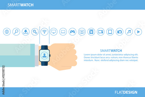 Smart watch and internet of things concept. Smart watch and smart home devices icons. Consumer and connected devices. Vector illustration.