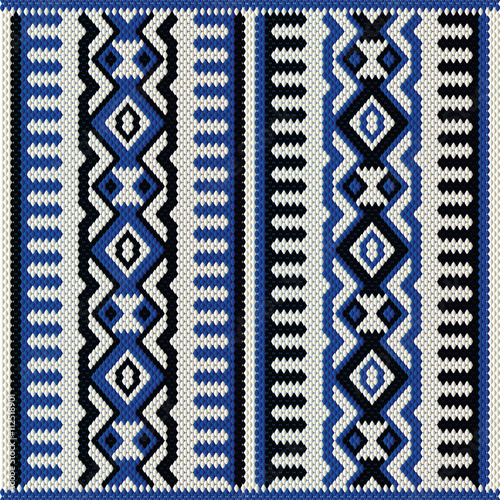 A Blue White And Black Vintage Traditional Weaving Motif Rug