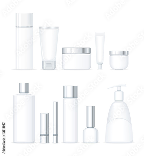 Set of Bottles for Cosmetics Isolated